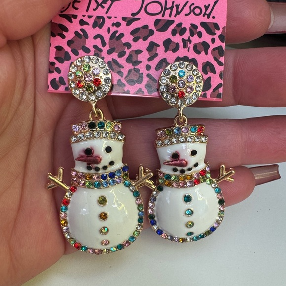 EARRINGS Betsey Johnson Colorful Gemstone Snowman Earrings - Picture 3 of 4